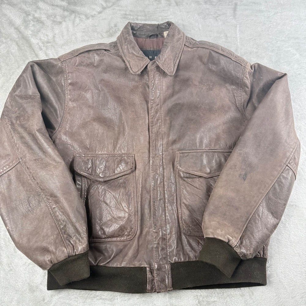 Vintage‎ Context Leather Jacket Brown Bomber Mens L Classic Flight Style
